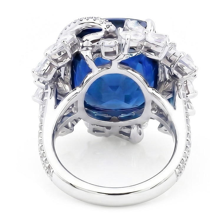 Bague Saphir Bleu Taille Poire En Or Blanc 14K Avec Diamants Naturels Extraits des Mines ( et non cultivés en laboratoire ) 9.50 Carats