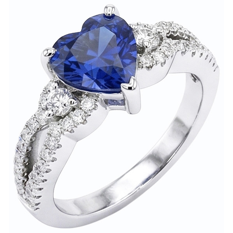Bague Saphir Bleu & Diamant 4.50 Carats Or Blanc 14K Bijoux