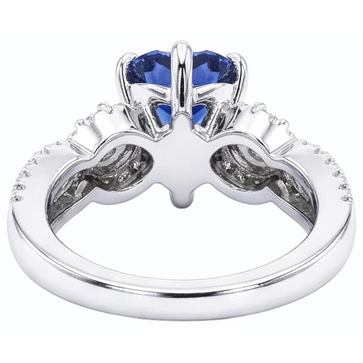Bague Saphir Bleu & Diamant 4.50 Carats Or Blanc 14K Bijoux