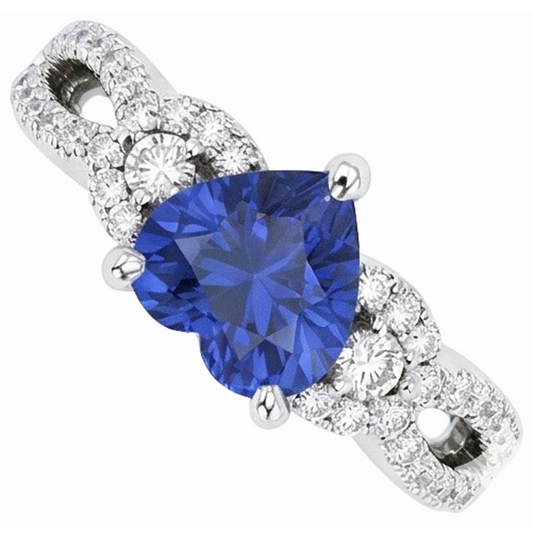 Bague Saphir Bleu & Diamant 4.50 Carats Or Blanc 14K Bijoux