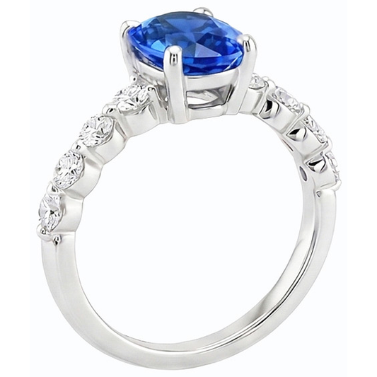 Bague Saphir Bleu & Diamant De Forme Ovale 4.50 Carats Bijoux Femme