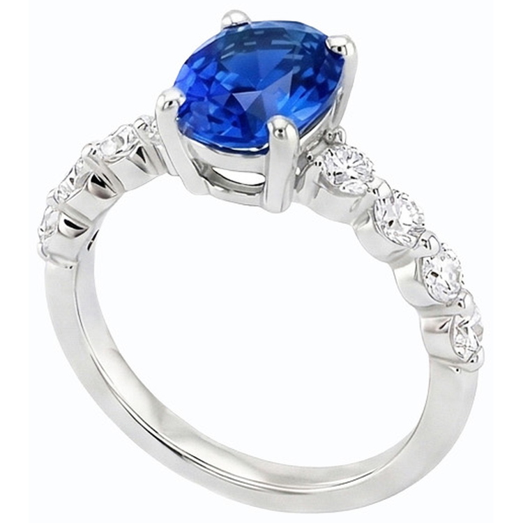 Bague Saphir Bleu & Diamant De Forme Ovale 4.50 Carats Bijoux Femme