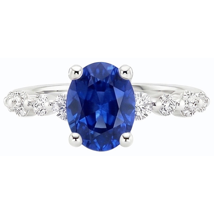 Bague Saphir Bleu & Diamant De Forme Ovale 4.50 Carats Bijoux Femme