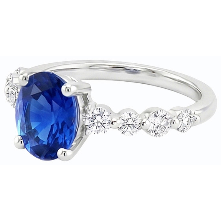 Bague Saphir Bleu & Diamant De Forme Ovale 4.50 Carats Bijoux Femme
