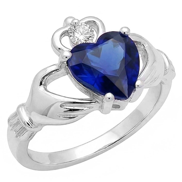 Bague Saphir Bleu & Diamant En Forme De Coeur 2.25 Carats Or Blanc 14K