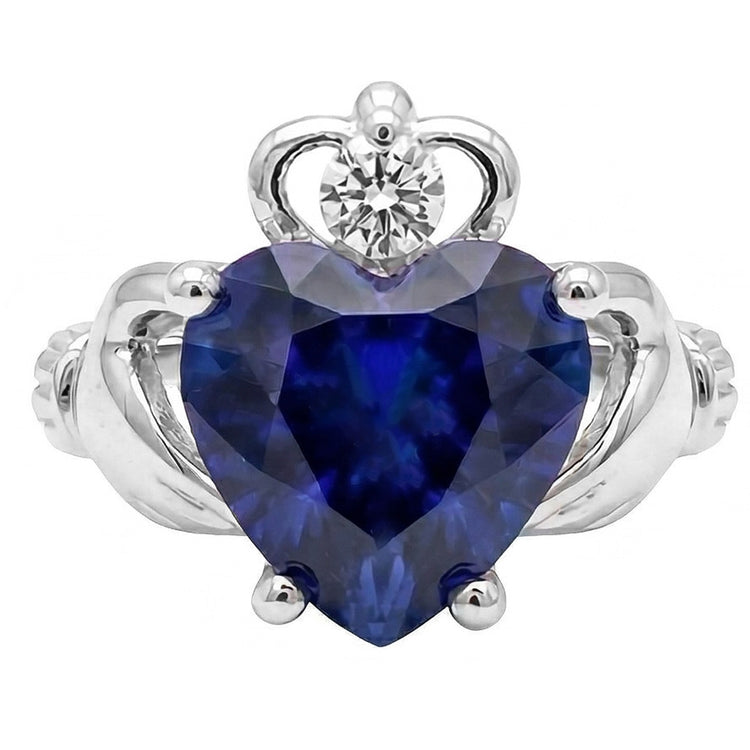 Bague Saphir Bleu & Diamant En Forme De Coeur 2.25 Carats Or Blanc 14K