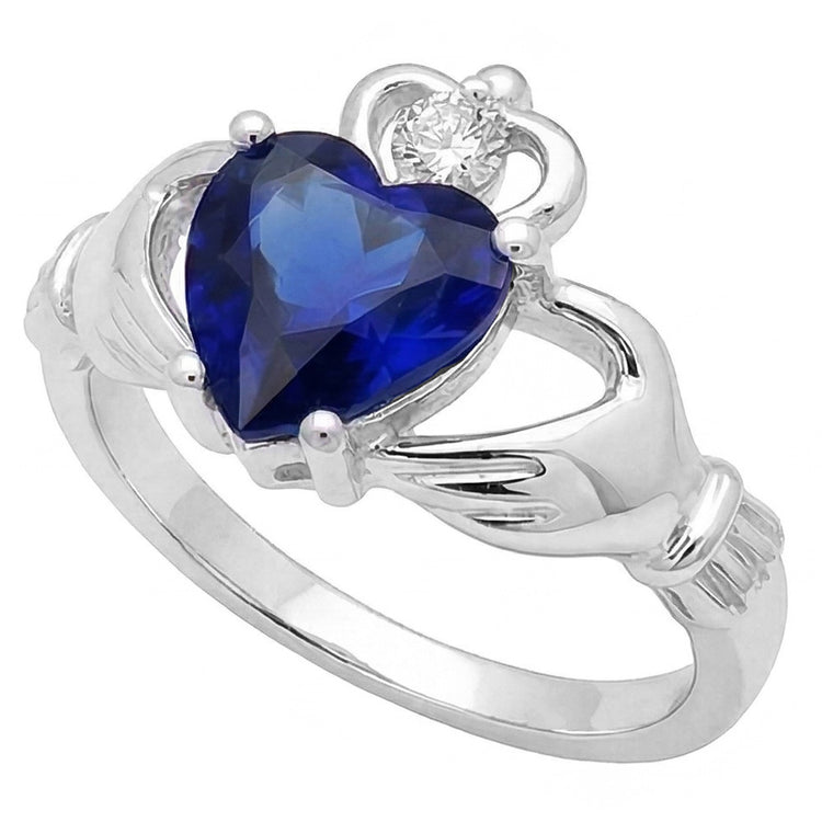 Bague Saphir Bleu & Diamant En Forme De Coeur 2.25 Carats Or Blanc 14K