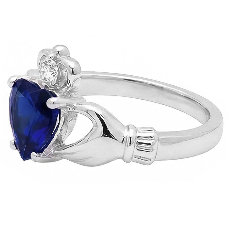 Bague Saphir Bleu & Diamant En Forme De Coeur 2.25 Carats Or Blanc 14K