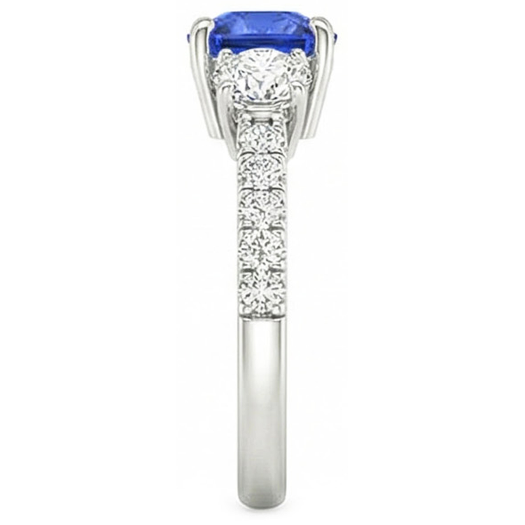 Bague Saphir Bleu & Diamant Rond 3.50 Carats Bijoux Style 3 Pierres