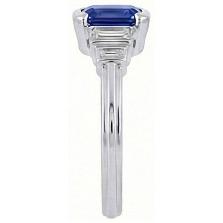 Bague Saphir Bleu émeraude Pierres Précieuses 5 Pierres Diamants Baguette 2 Carats