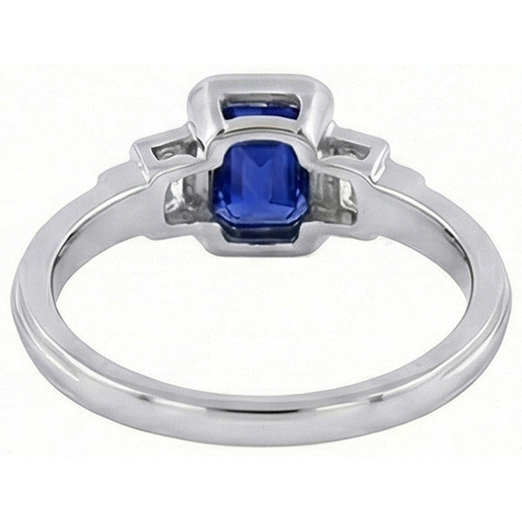 Bague Saphir Bleu émeraude Pierres Précieuses 5 Pierres Diamants Baguette 2 Carats