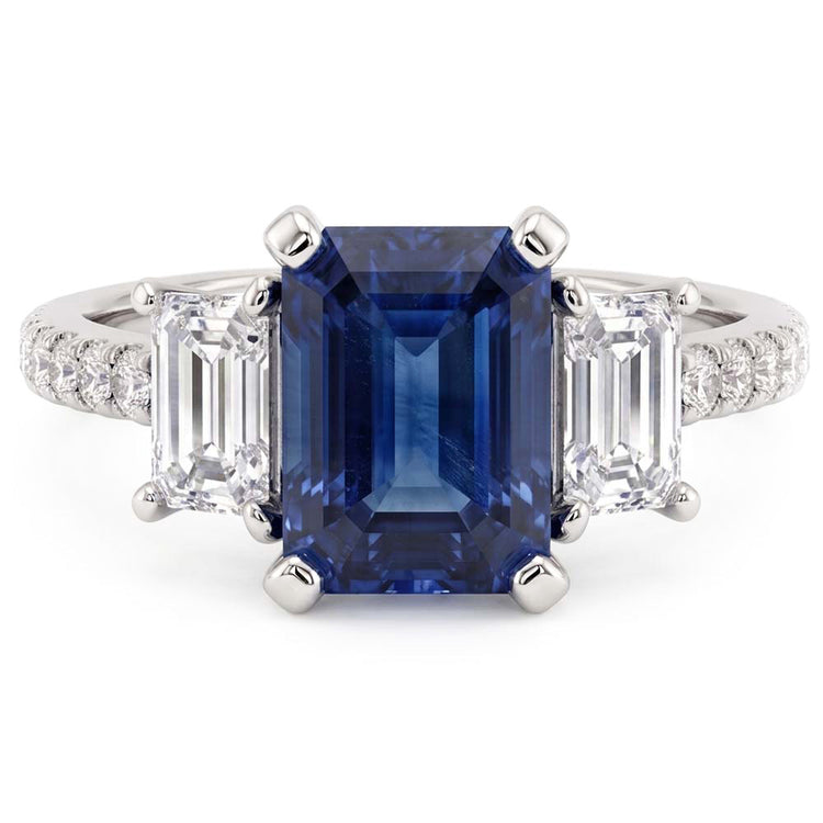 Bague Saphir Bleu émeraude Pierres Précieuses Style 3 Pierres & Diamants 4 Carats