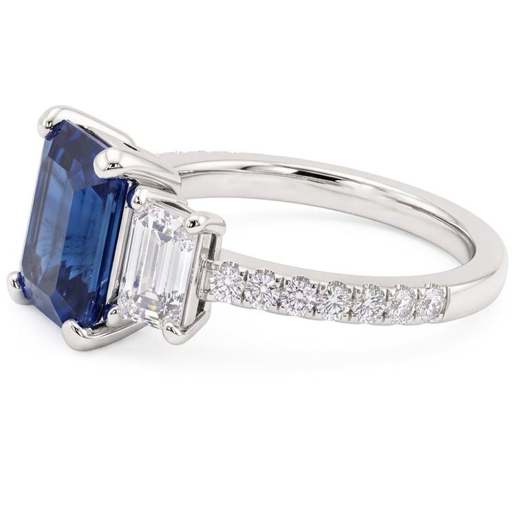 Bague Saphir Bleu émeraude Pierres Précieuses Style 3 Pierres & Diamants 4 Carats