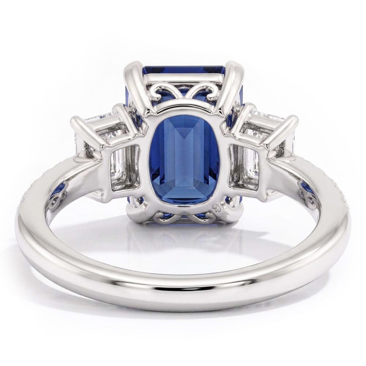 Bague Saphir Bleu émeraude Pierres Précieuses Style 3 Pierres & Diamants 4 Carats