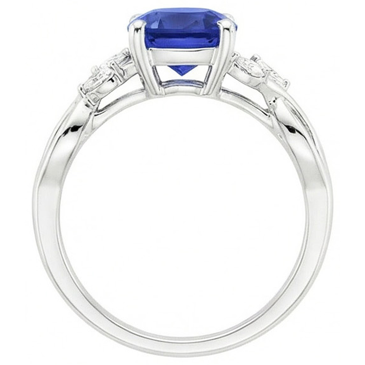 Bague Saphir Ceylan 2.10 Carats Et Diamants Naturels Extraits des Mines ( et non cultivés en laboratoire ) Or Blanc 14K