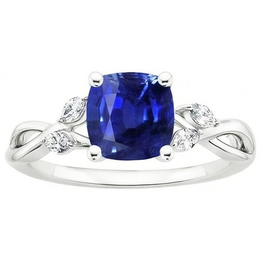 Bague Saphir Ceylan 2.10 Carats Et Diamants Naturels Extraits des Mines ( et non cultivés en laboratoire ) Or Blanc 14K