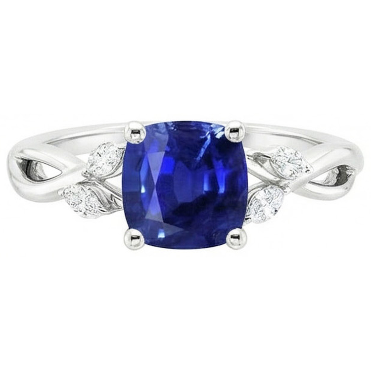 Bague Saphir Ceylan 2.10 Carats Et Diamants Naturels Extraits des Mines ( et non cultivés en laboratoire ) Or Blanc 14K