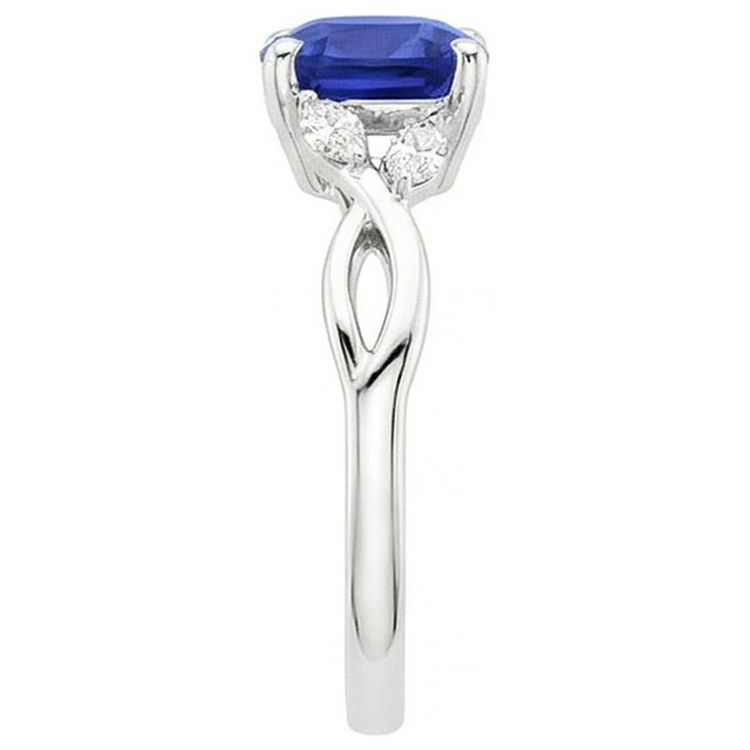 Bague Saphir Ceylan 2.10 Carats Et Diamants Naturels Extraits des Mines ( et non cultivés en laboratoire ) Or Blanc 14K