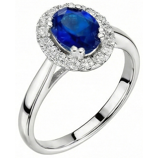 Bague Saphir Ceylan 2.65 Carats Avec Diamants Naturels Extraits des Mines ( et non cultivés en laboratoire ) Or Blanc 14K