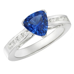Bague Saphir Ceylan 2 Carats Et Diamants Naturels Extraits des Mines ( et non cultivés en laboratoire ) Or Blanc 14K