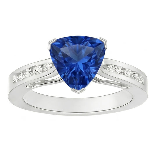 Bague Saphir Ceylan 2 Carats Et Diamants Naturels Extraits des Mines ( et non cultivés en laboratoire ) Or Blanc 14K