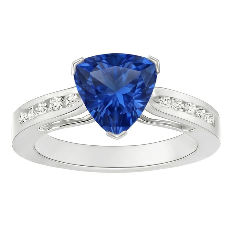 Bague Saphir Ceylan 2 Carats Et Diamants Naturels Extraits des Mines ( et non cultivés en laboratoire ) Or Blanc 14K