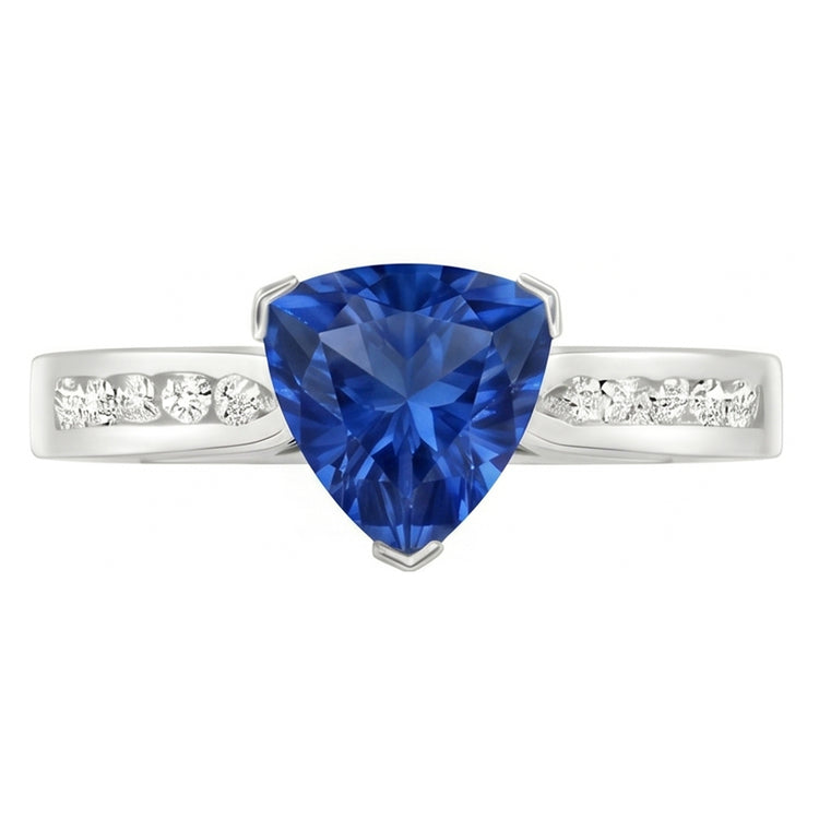 Bague Saphir Ceylan 2 Carats Et Diamants Naturels Extraits des Mines ( et non cultivés en laboratoire ) Or Blanc 14K