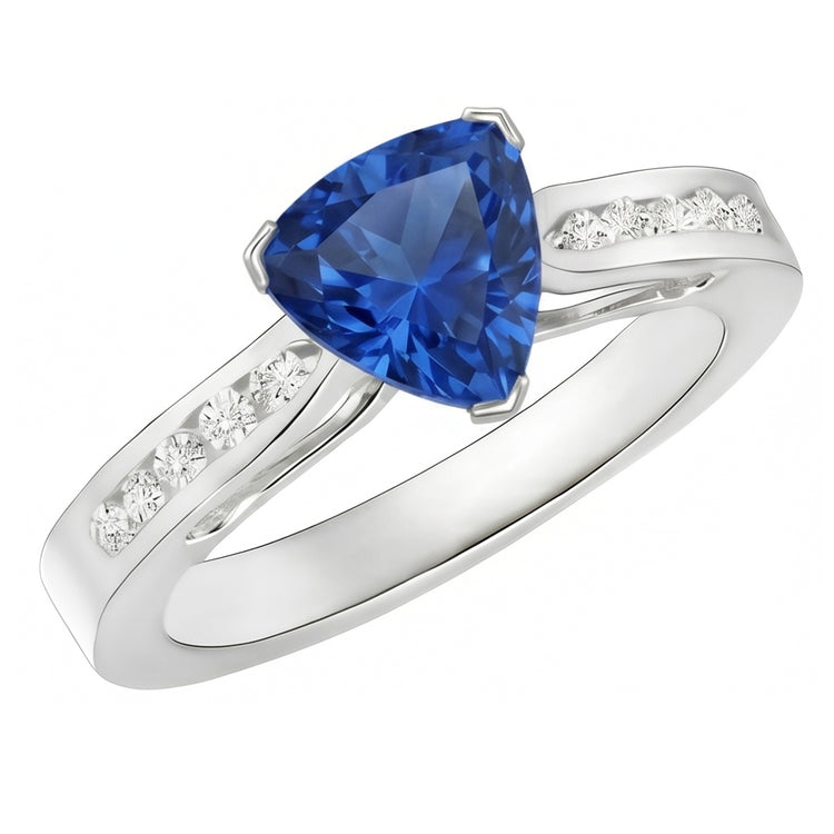 Bague Saphir Ceylan 2 Carats Et Diamants Naturels Extraits des Mines ( et non cultivés en laboratoire ) Or Blanc 14K