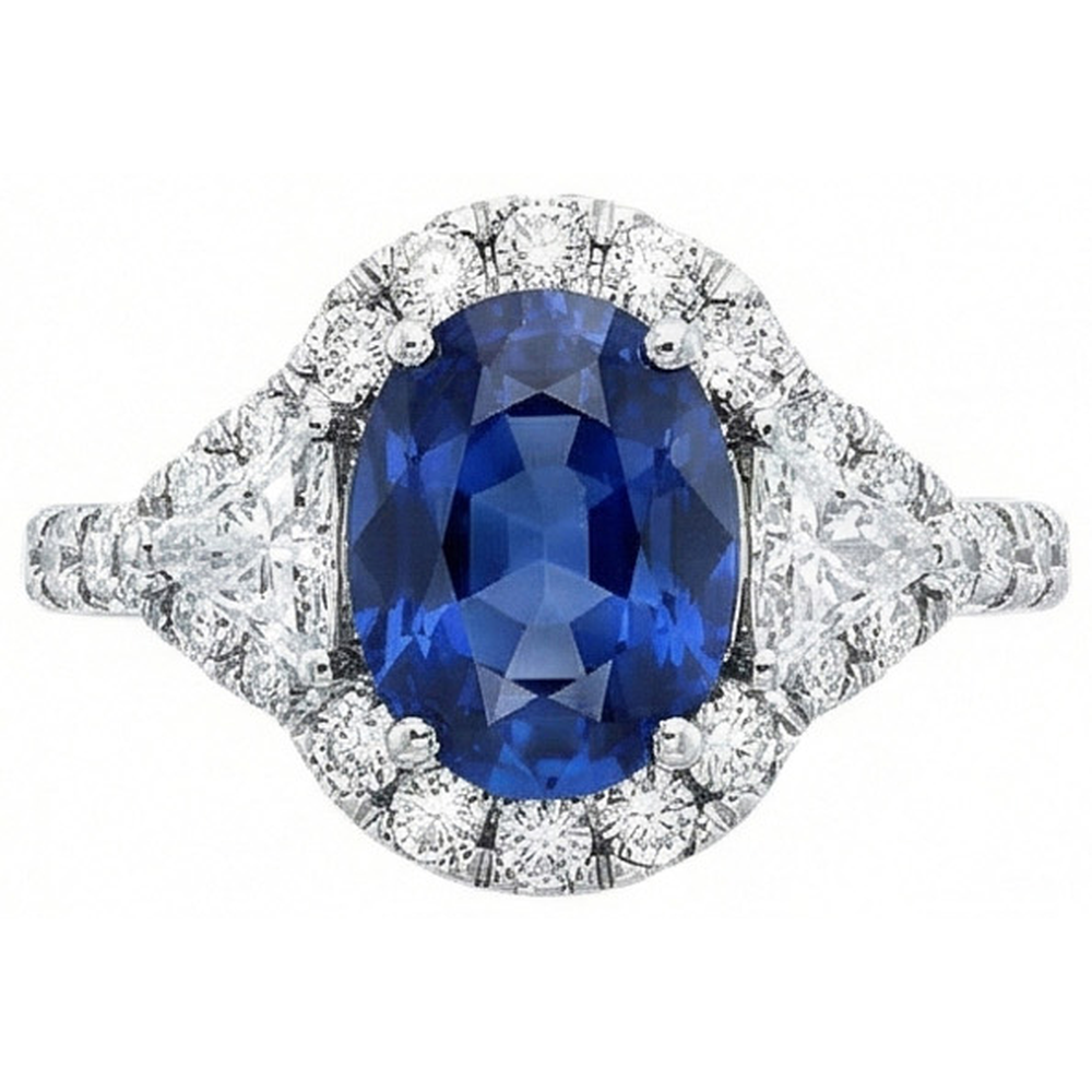 Bague Saphir Ceylan 4 Carats Et Diamants Naturels Extraits des Mines ( et non cultivés en laboratoire ) Or Blanc 14K