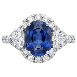 Bague Saphir Ceylan 4 Carats Et Diamants Naturels Extraits des Mines ( et non cultivés en laboratoire ) Or Blanc 14K