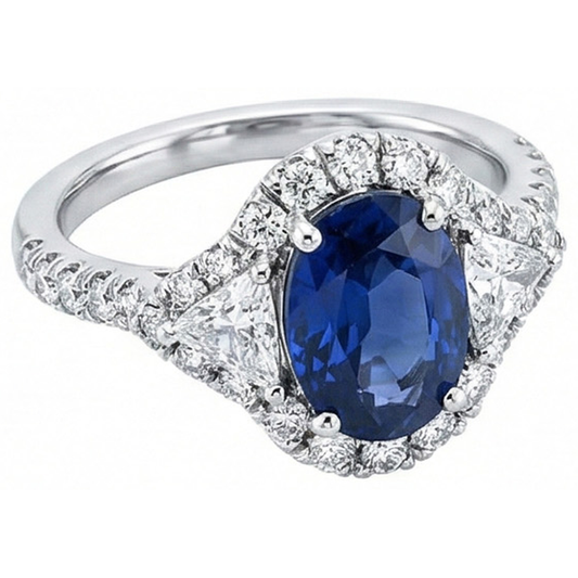 Bague Saphir Ceylan 4 Carats Et Diamants Naturels Extraits des Mines ( et non cultivés en laboratoire ) Or Blanc 14K