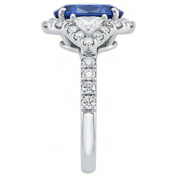 Bague Saphir Ceylan 4 Carats Et Diamants Naturels Extraits des Mines ( et non cultivés en laboratoire ) Or Blanc 14K