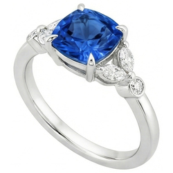 Bague Saphir Ceylan Avec Diamants Naturels Extraits des Mines ( et non cultivés en laboratoire ) 2.70 Ct Or Blanc 14K