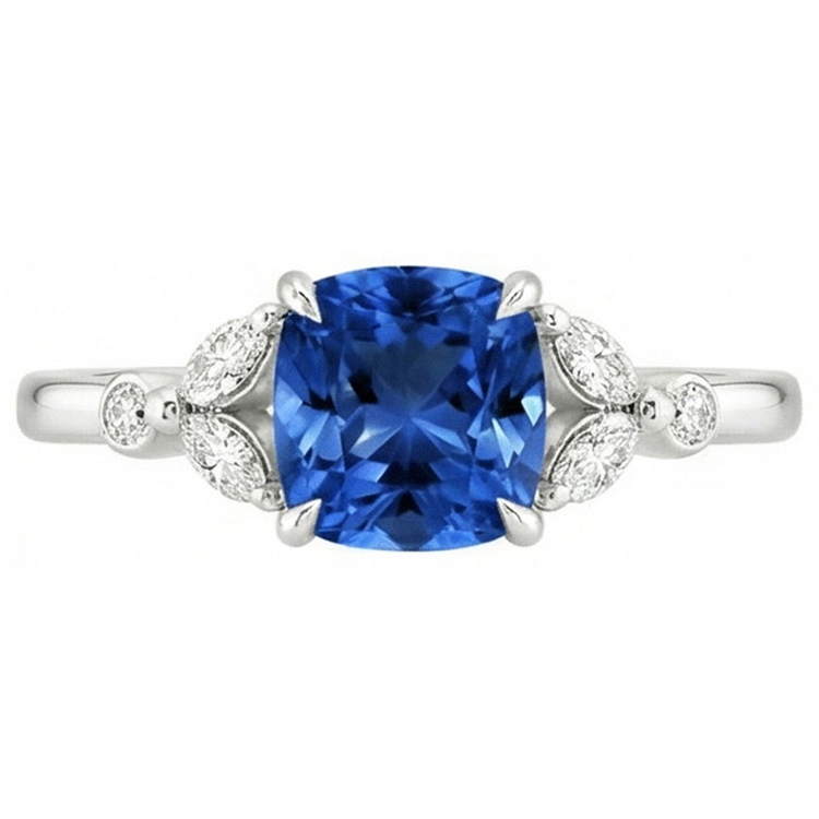 Bague Saphir Ceylan Avec Diamants Naturels Extraits des Mines ( et non cultivés en laboratoire ) 2.70 Ct Or Blanc 14K