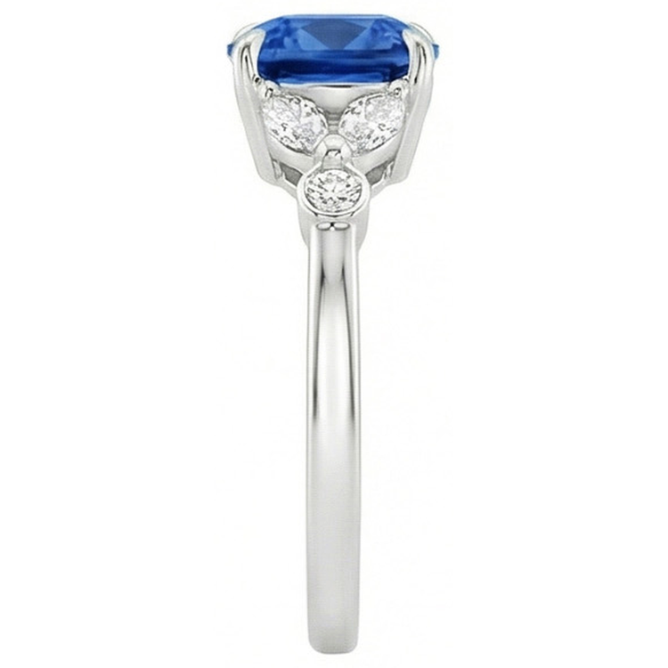 Bague Saphir Ceylan Avec Diamants Naturels Extraits des Mines ( et non cultivés en laboratoire ) 2.70 Ct Or Blanc 14K