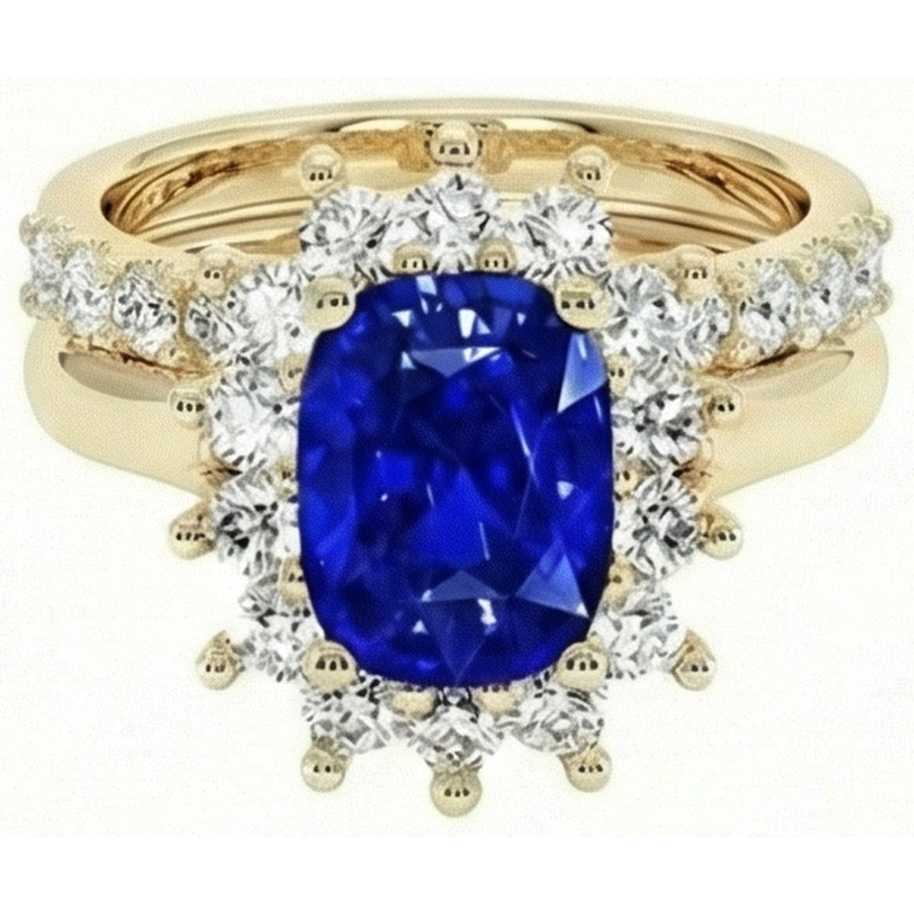 Bague Saphir Ceylan En Or Jaune Sertie De Diamants Naturels Extraits des Mines ( et non cultivés en laboratoire ) 7.50 Carats