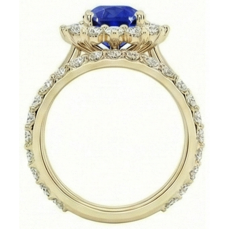 Bague Saphir Ceylan En Or Jaune Sertie De Diamants Naturels Extraits des Mines ( et non cultivés en laboratoire ) 7.50 Carats