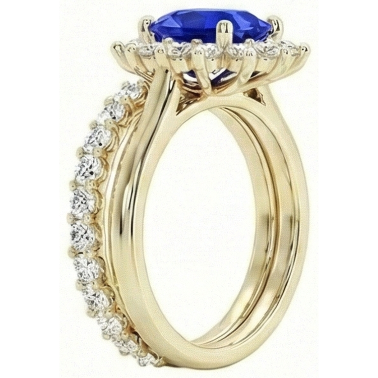 Bague Saphir Ceylan En Or Jaune Sertie De Diamants Naturels Extraits des Mines ( et non cultivés en laboratoire ) 7.50 Carats