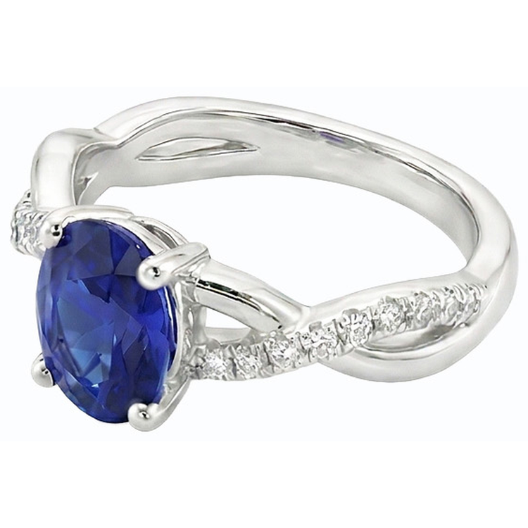 Bague Saphir Ceylan Ovale Pierres Précieuses 4.50 Carats Diamants Bijoux