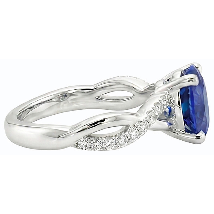 Bague Saphir Ceylan Ovale Pierres Précieuses 4.50 Carats Diamants Bijoux