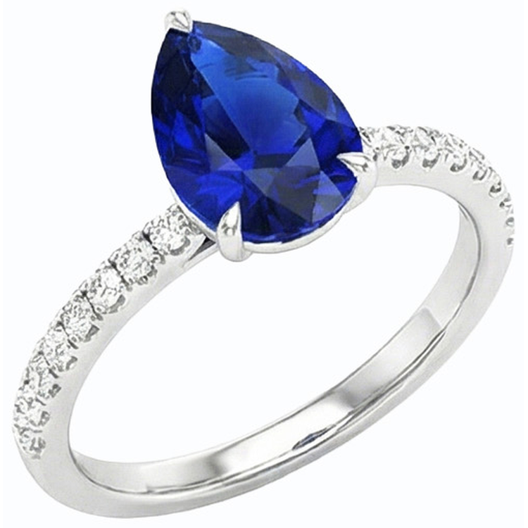 naturel pear diamant 3.50carats bague vue de face