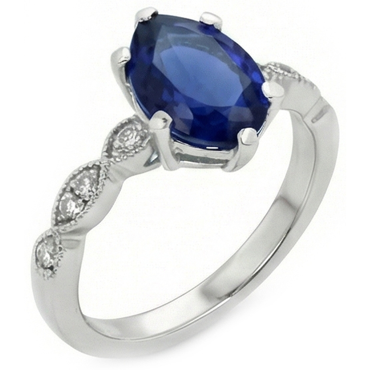 Bague Saphir Ceylan Poire Bijoux Pierres Précieuses Avec Diamants 2.50 Carats