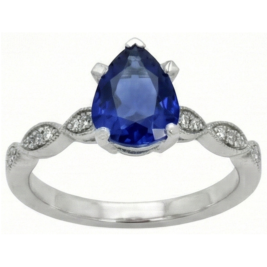 Bague Saphir Ceylan Poire Bijoux Pierres Précieuses Avec Diamants 2.50 Carats