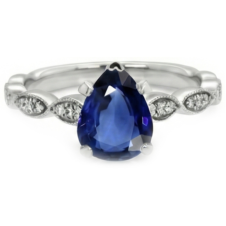 Bague Saphir Ceylan Poire Bijoux Pierres Précieuses Avec Diamants 2.50 Carats