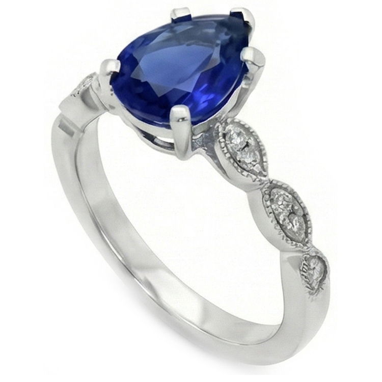 Bague Saphir Ceylan Poire Bijoux Pierres Précieuses Avec Diamants 2.50 Carats