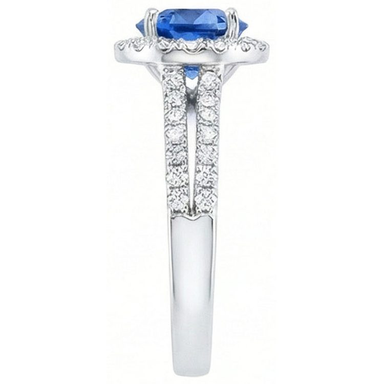 Bague Saphir Ceylan Rond 5 Ct Avec Diamants Naturels Extraits des Mines ( et non cultivés en laboratoire ) Or Blanc 14K