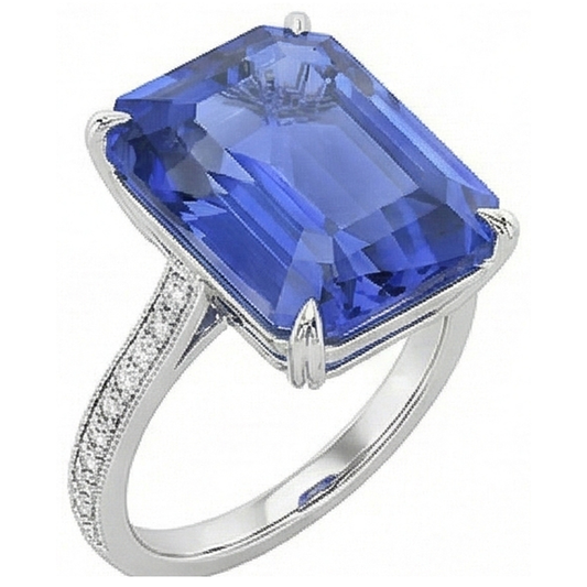 Bague Saphir Ceylan Solitaire Émeraude Avec Accents 5 Carats