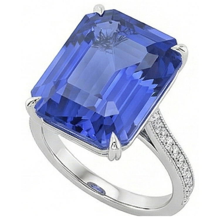 Bague Saphir Ceylan Solitaire Émeraude Avec Accents 5 Carats