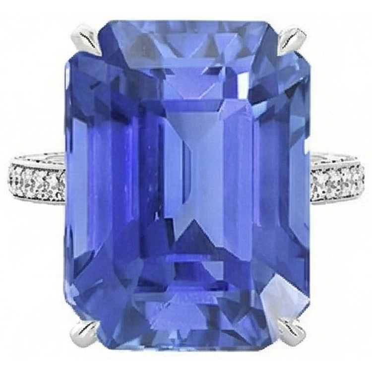 Bague Saphir Ceylan Solitaire Émeraude Avec Accents 5 Carats