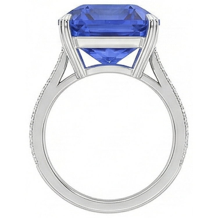 Bague Saphir Ceylan Solitaire Émeraude Avec Accents 5 Carats